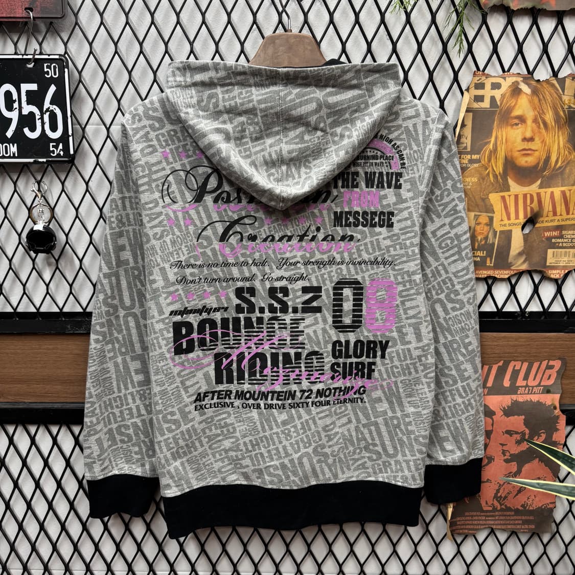 00s JPN VINTAGE 후드 집업 전후면 프린팅 포인트 그레이 상품이미지1