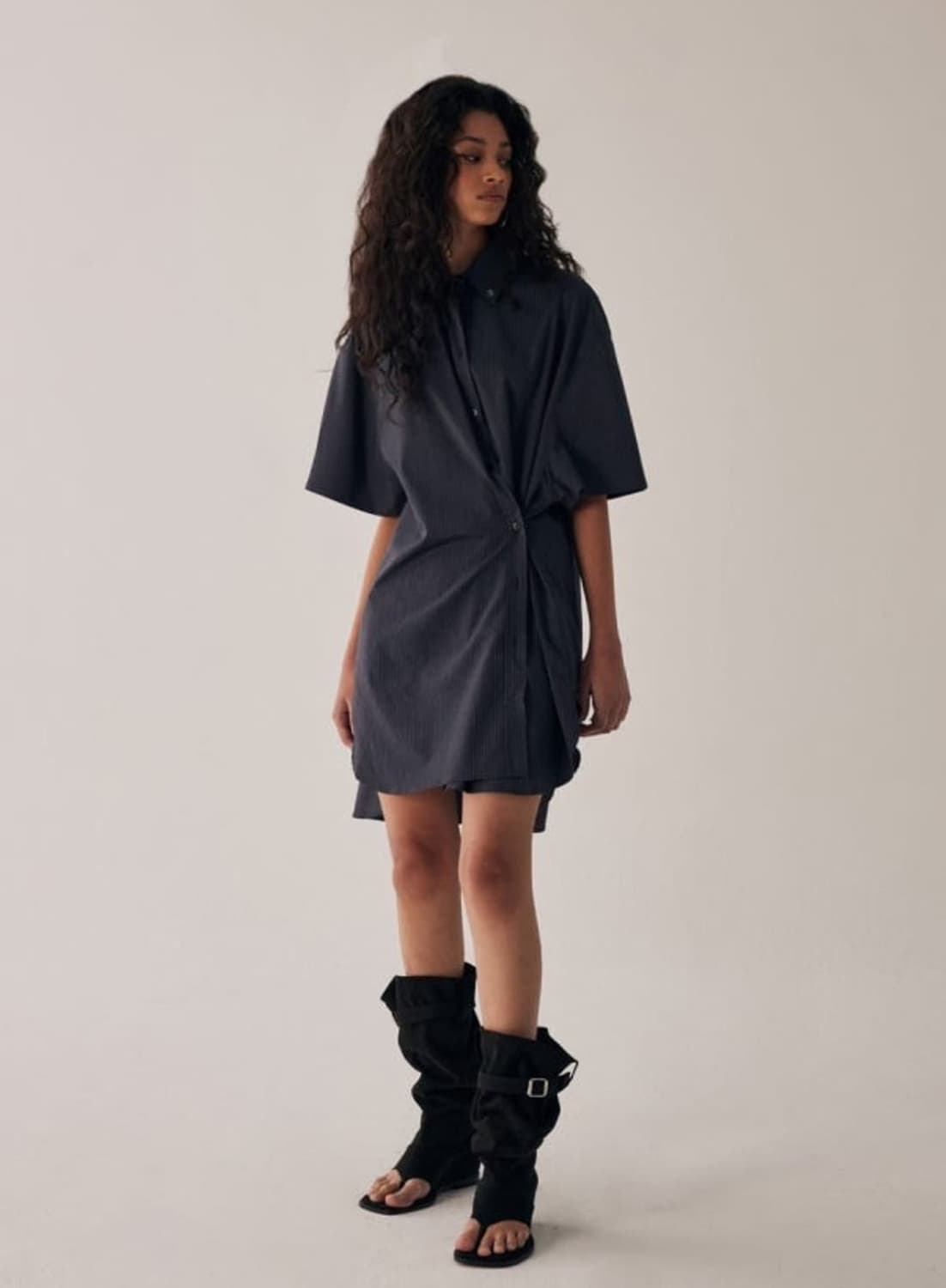 트리밍버드 대디핏 하프 셔츠 새상품 (스트라이프 블루) 상품이미지1