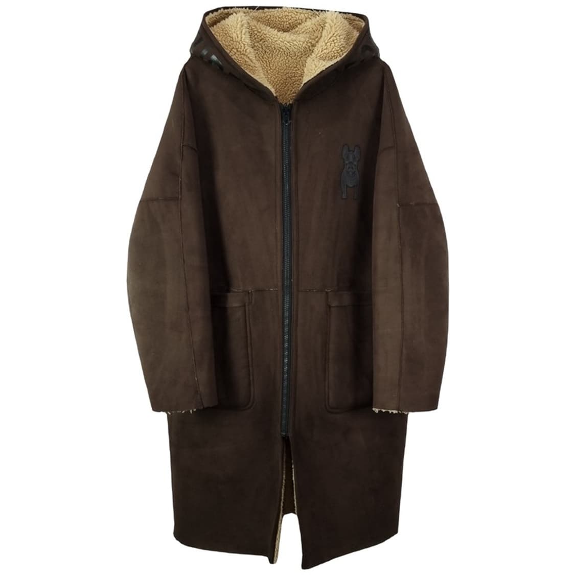 [라이프워크] 리버시블 양면 오버핏 후드 무스탕 코트 브라운 M18544 상품이미지3