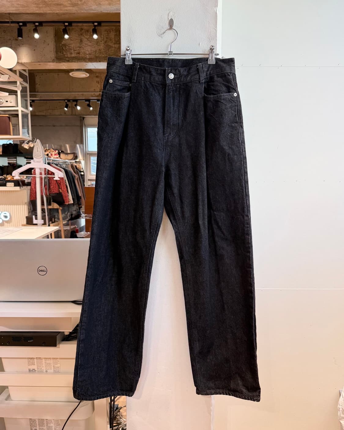 언어팩티드 블랙 데님 와이드 팬츠  상품이미지2