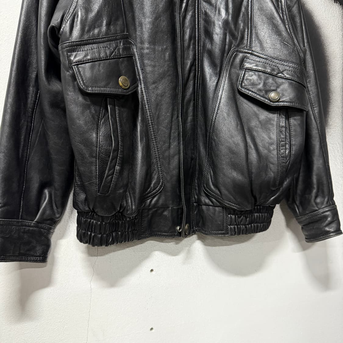 VTG 빈티지 100% 쉽스킨 리얼 레더 가죽 블루종 자켓 상품이미지4