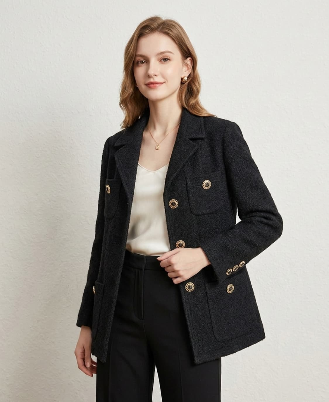 듀엘 트위드소재 골드버튼 포인드 슬림자켓 55사이즈 상품이미지1