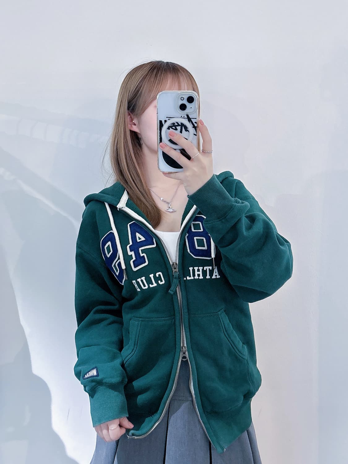 후아유 빅로고 그린 투웨이 후드집업 상품이미지1