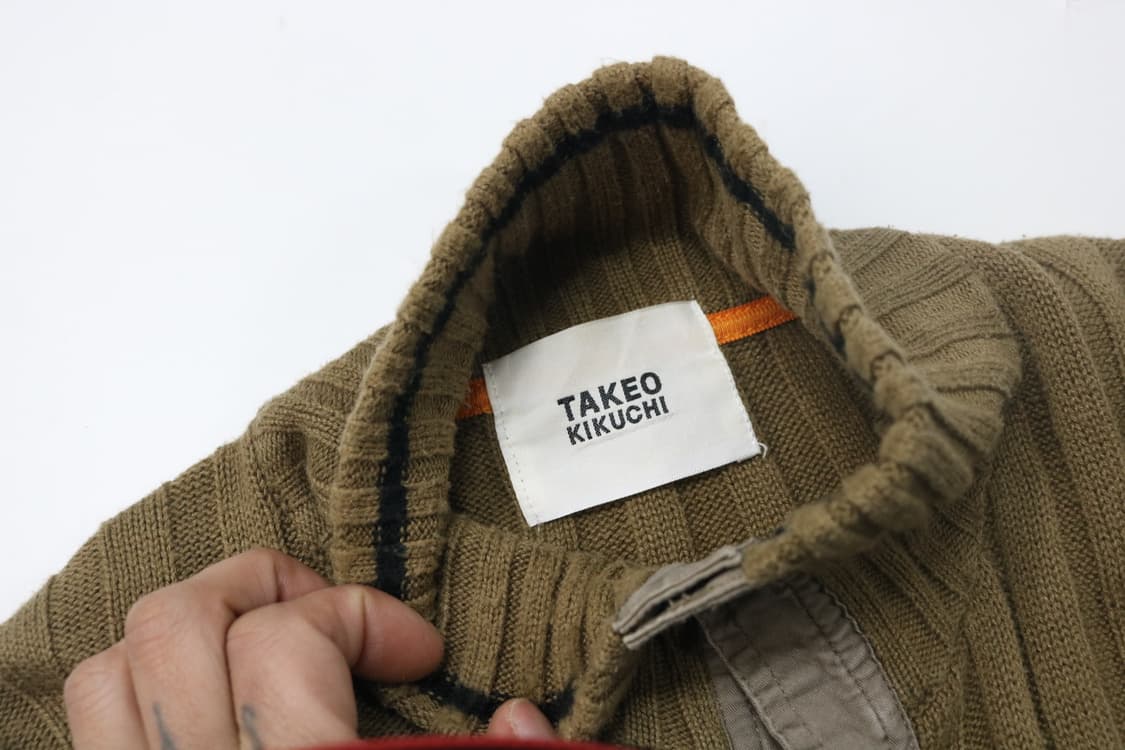 타케오 키쿠치 빈티지 카키 립 니트 가디건 (3) 상품이미지5