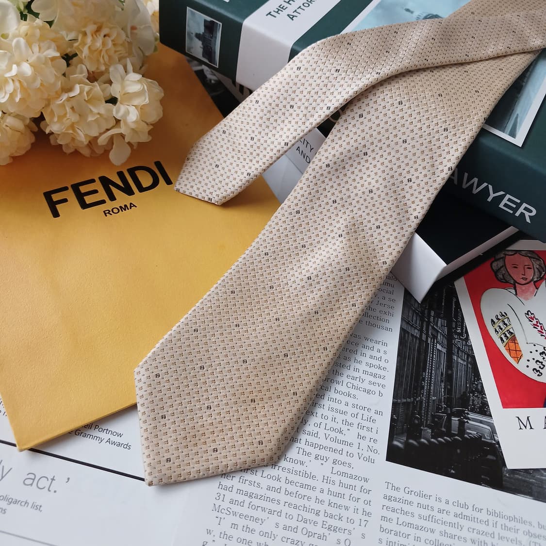 펜디 실크 베이지 주카 패턴 넥타이 8.2cm B등급 E868 상품이미지3