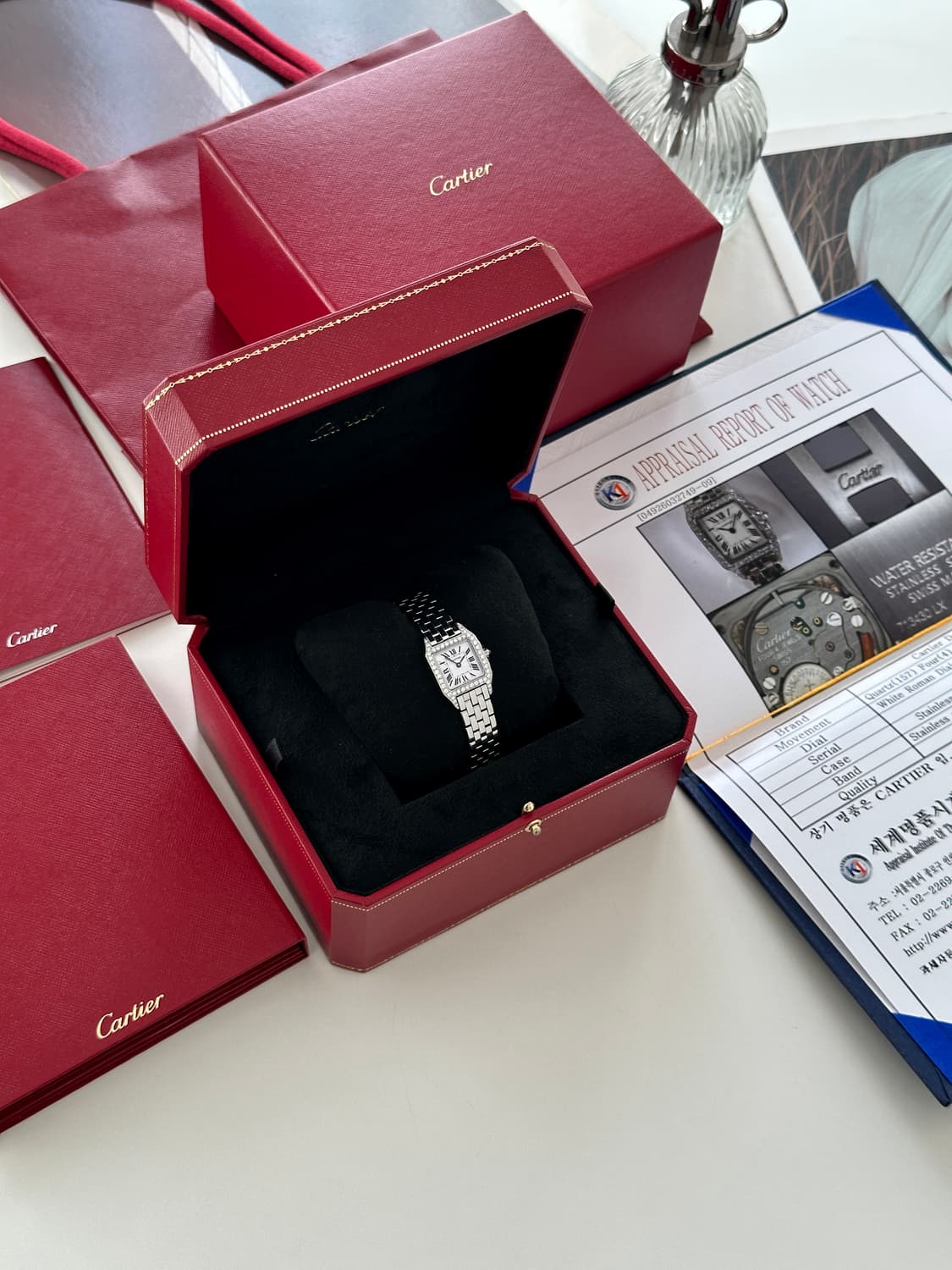 까르띠에 여자 산토스 드모아젤 스몰 다이아몬드 시계 풀박스 상품이미지3