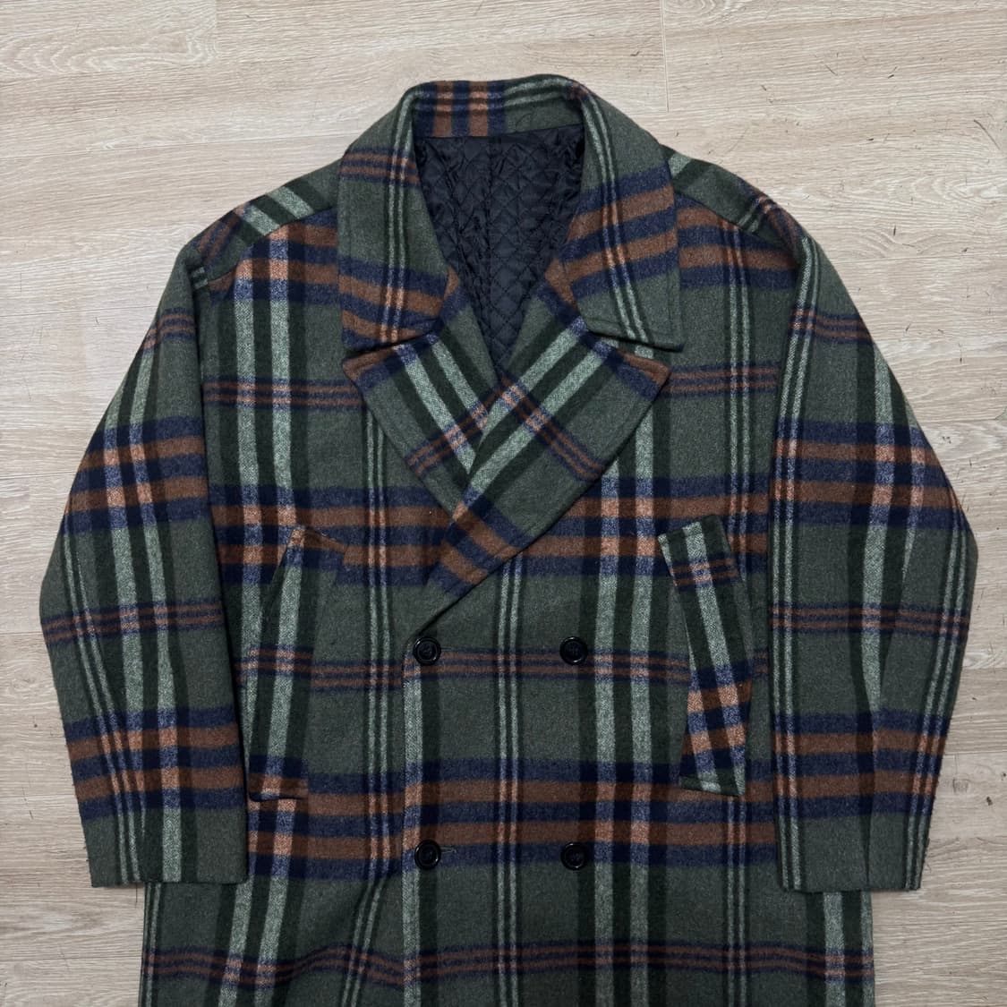 어텐션 누빔안감 체크 코트 울코트 상품이미지2