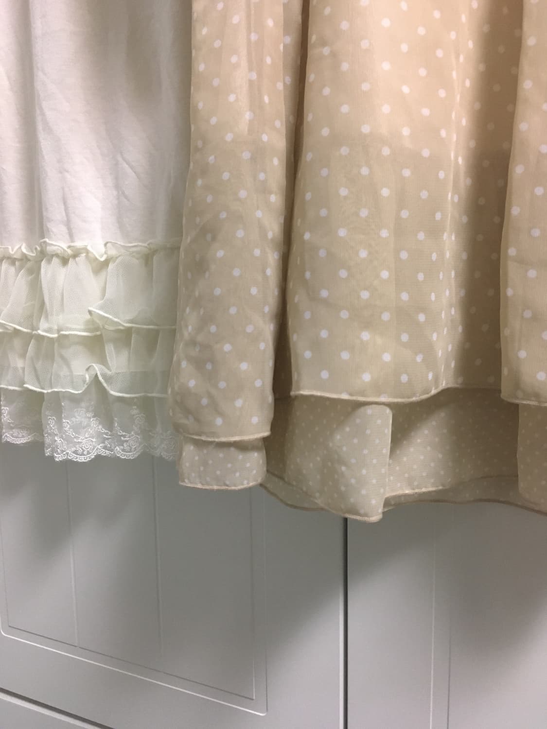 일본빈티지 도트 레이어드 원피스 연베이지 상품이미지2