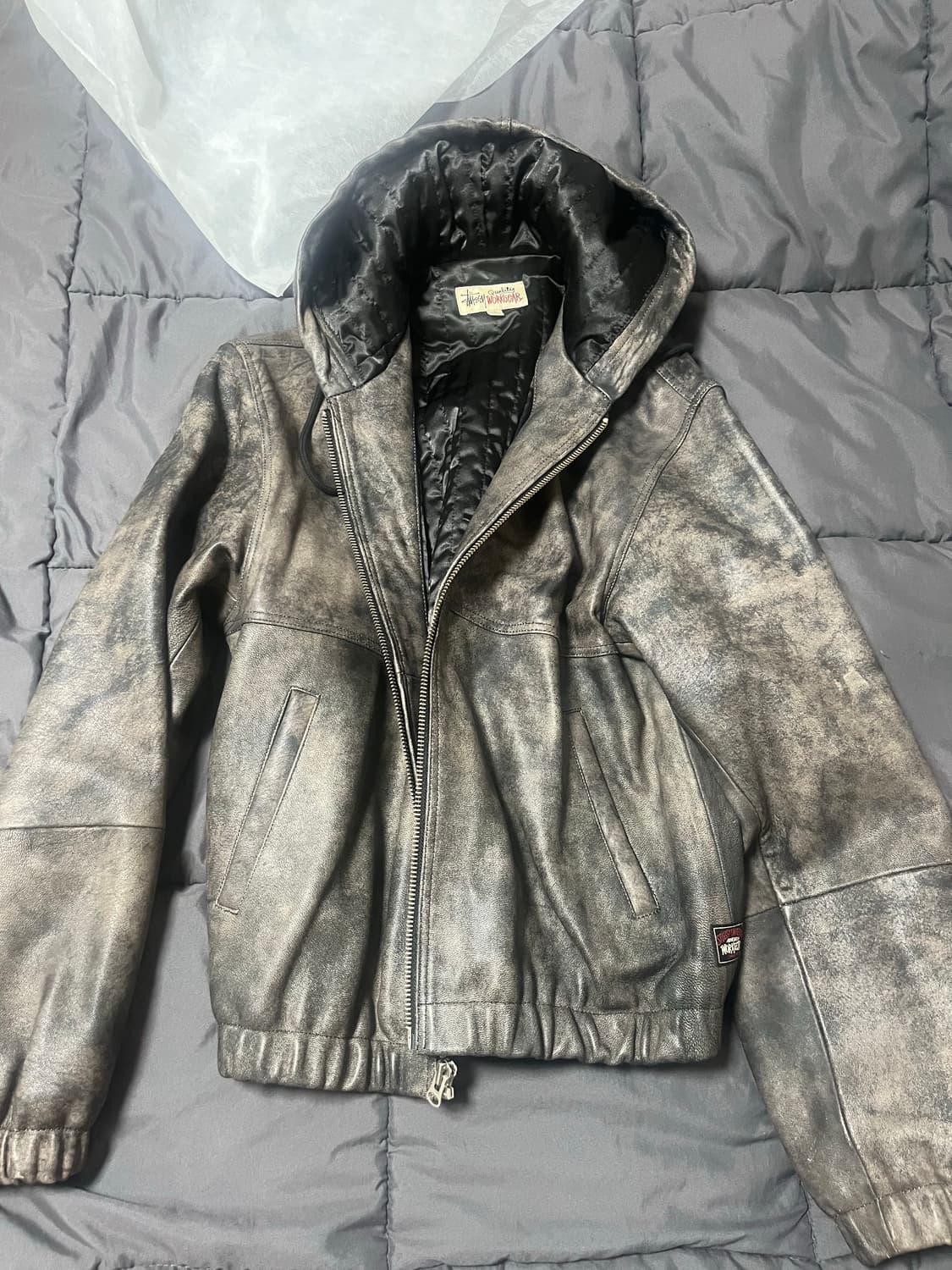 스투시 스톤워시 레더 후드 자켓 상품이미지1