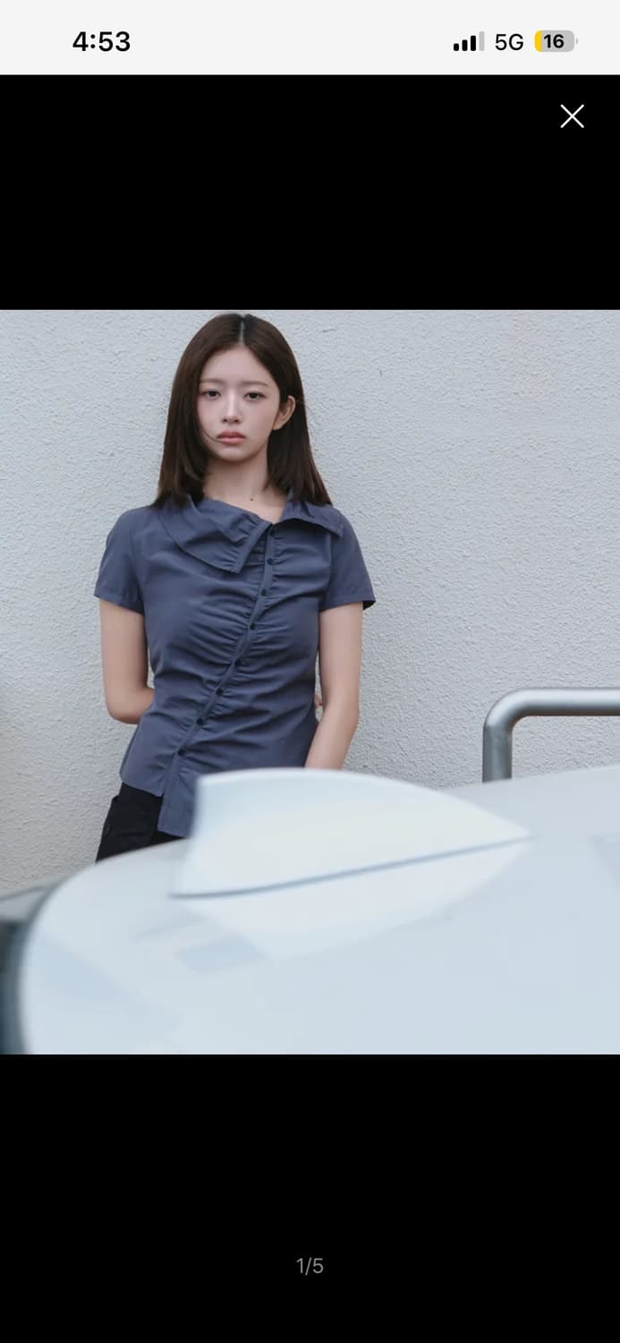 high neck shirring button shirt 차콜 새상품 상품이미지1