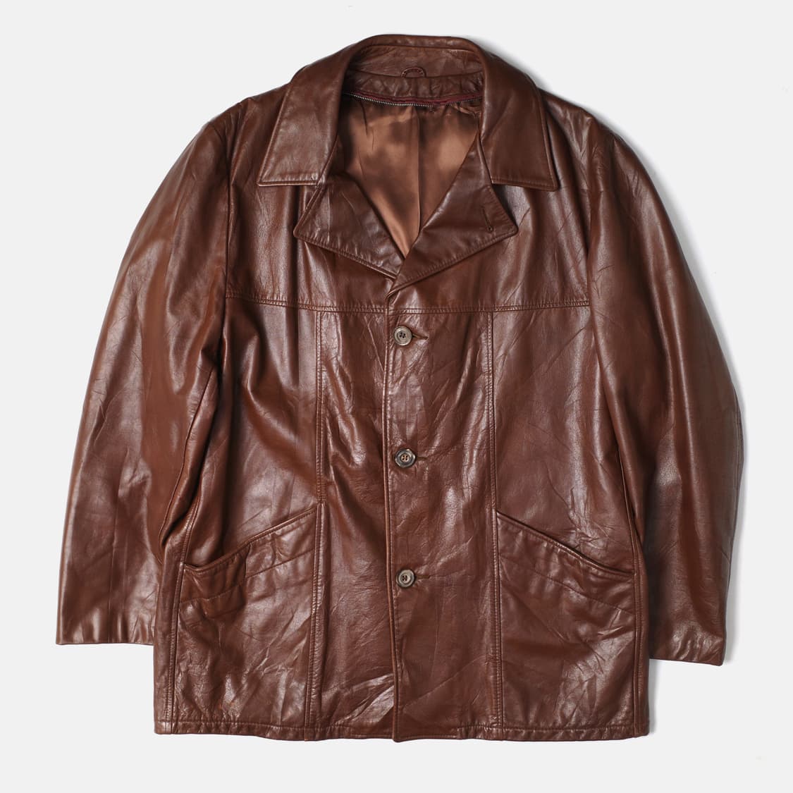 1990's Brown Leather Car Coat 상품이미지1
