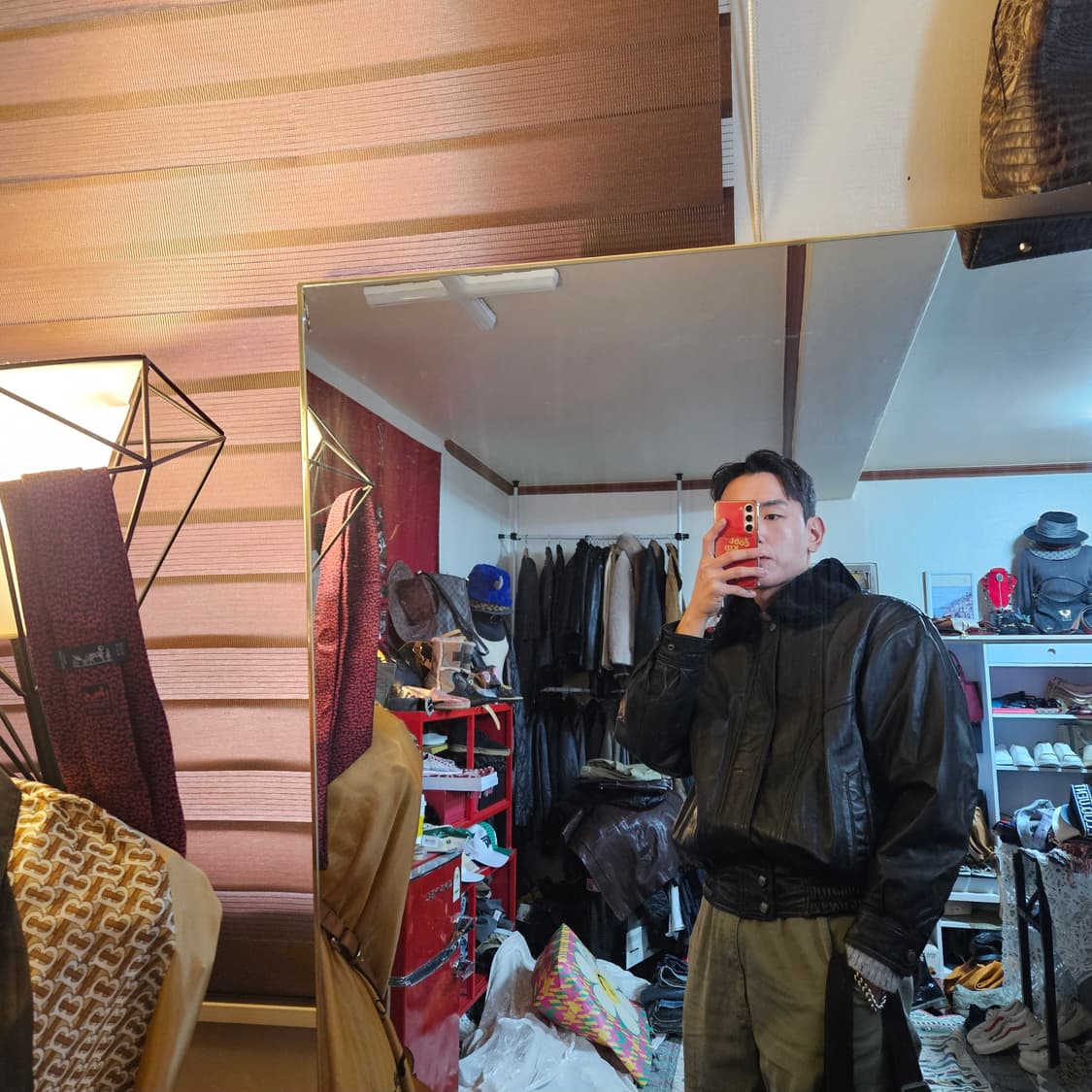 Vintage 양가죽 포켓 Canyon 자수 가죽 퍼 봄버자켓 L 상품이미지3