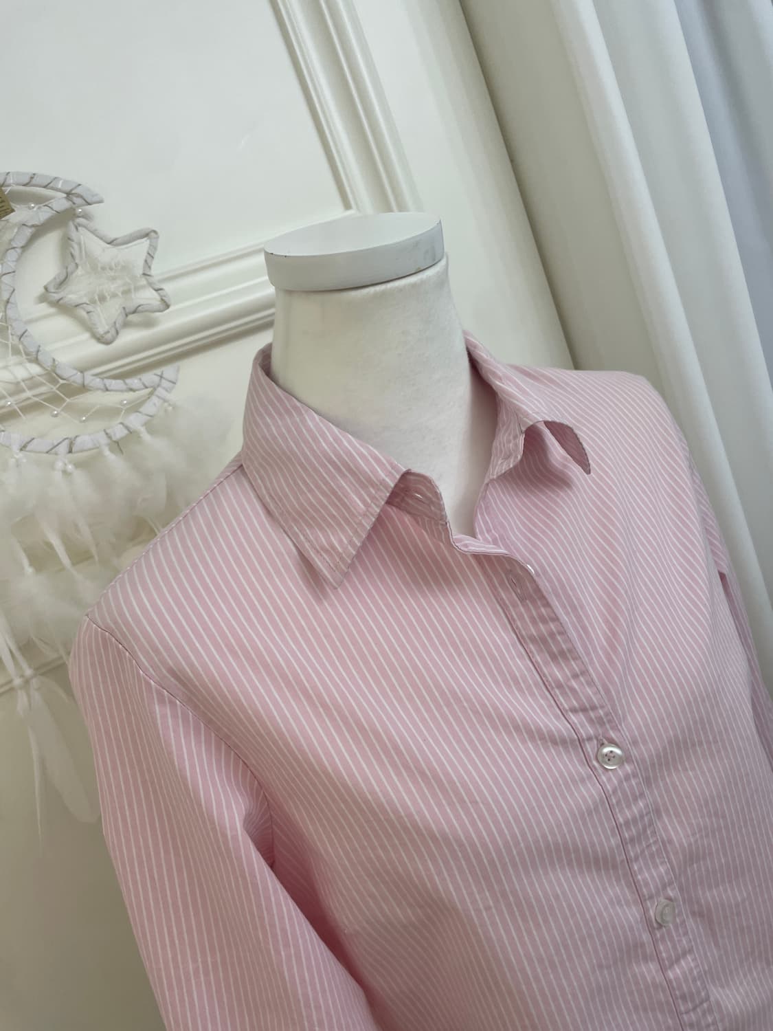 pink white stripe basic cotton shirt 상품이미지8