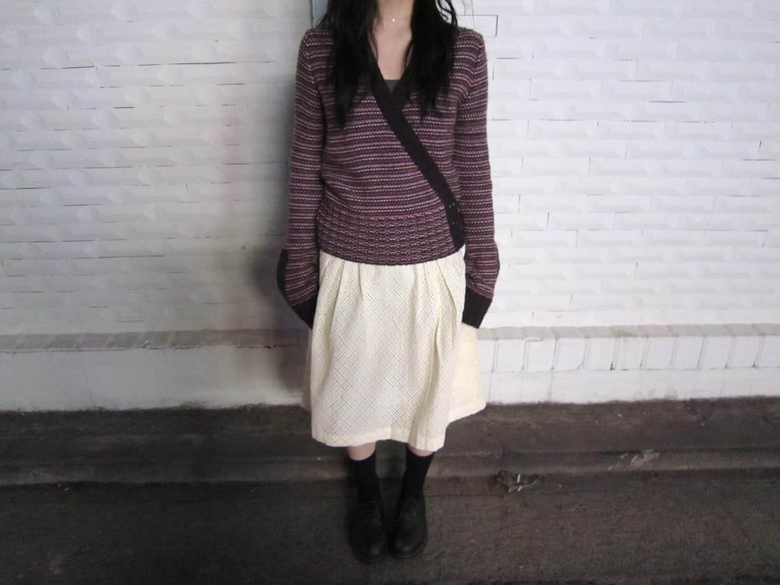 빈티지 미디 스커트 펀칭 레이스 디테일 A라인 아이보리 상품이미지4