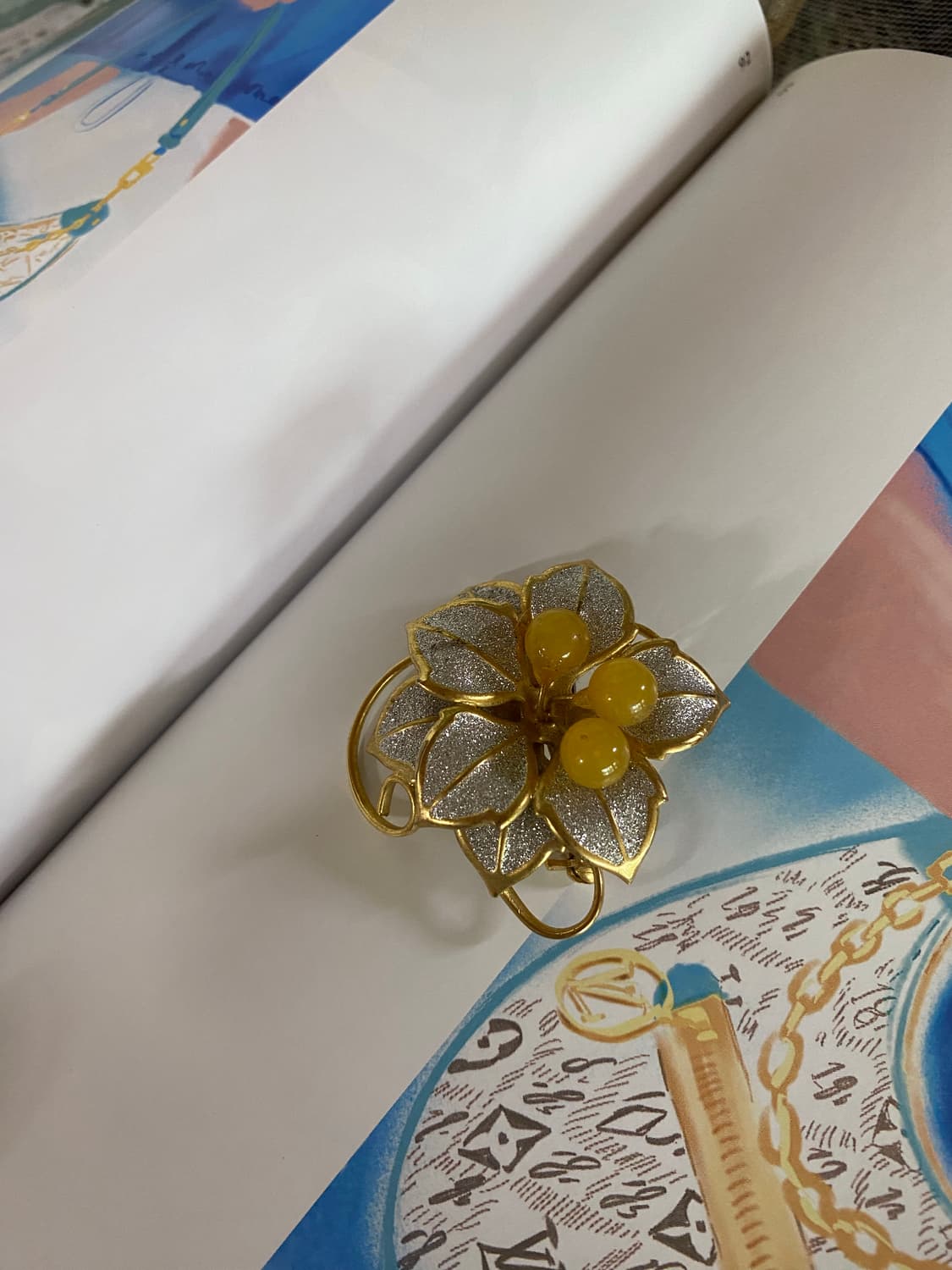옐로우 비즈 & 골드 플라워 빈티지 브로치 상품이미지3