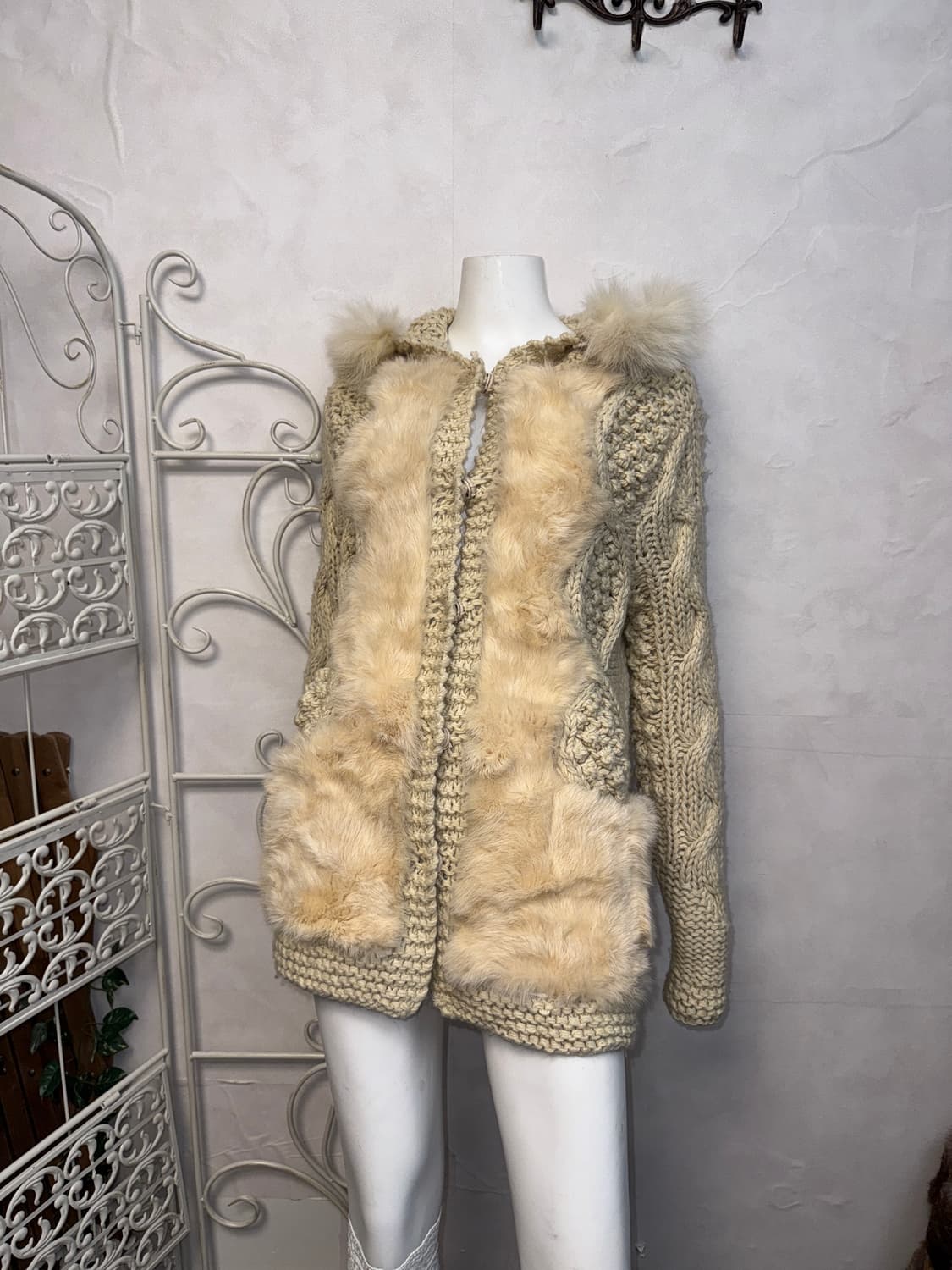 Ivory rex&fox fur wool hood cardigan 상품이미지4