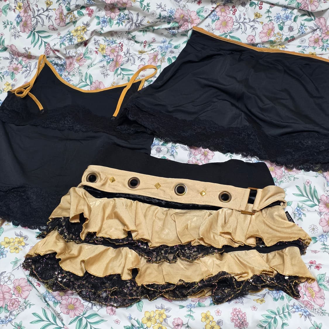 빈티지)블랙x골드 대장오네갸루st 하트글리터 서브컬쳐 코디세트 탑댄스 상품이미지3