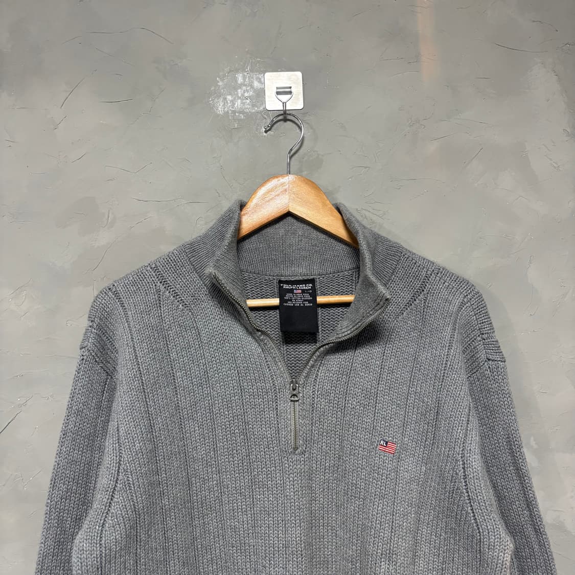폴로 랄프로렌 성조기 니트 반집업 그레이 상품이미지2