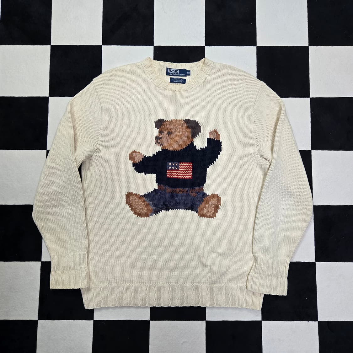 L 폴로랄프로렌 싯다운베어 핸드니트 스웨터 아이보리 상품이미지1