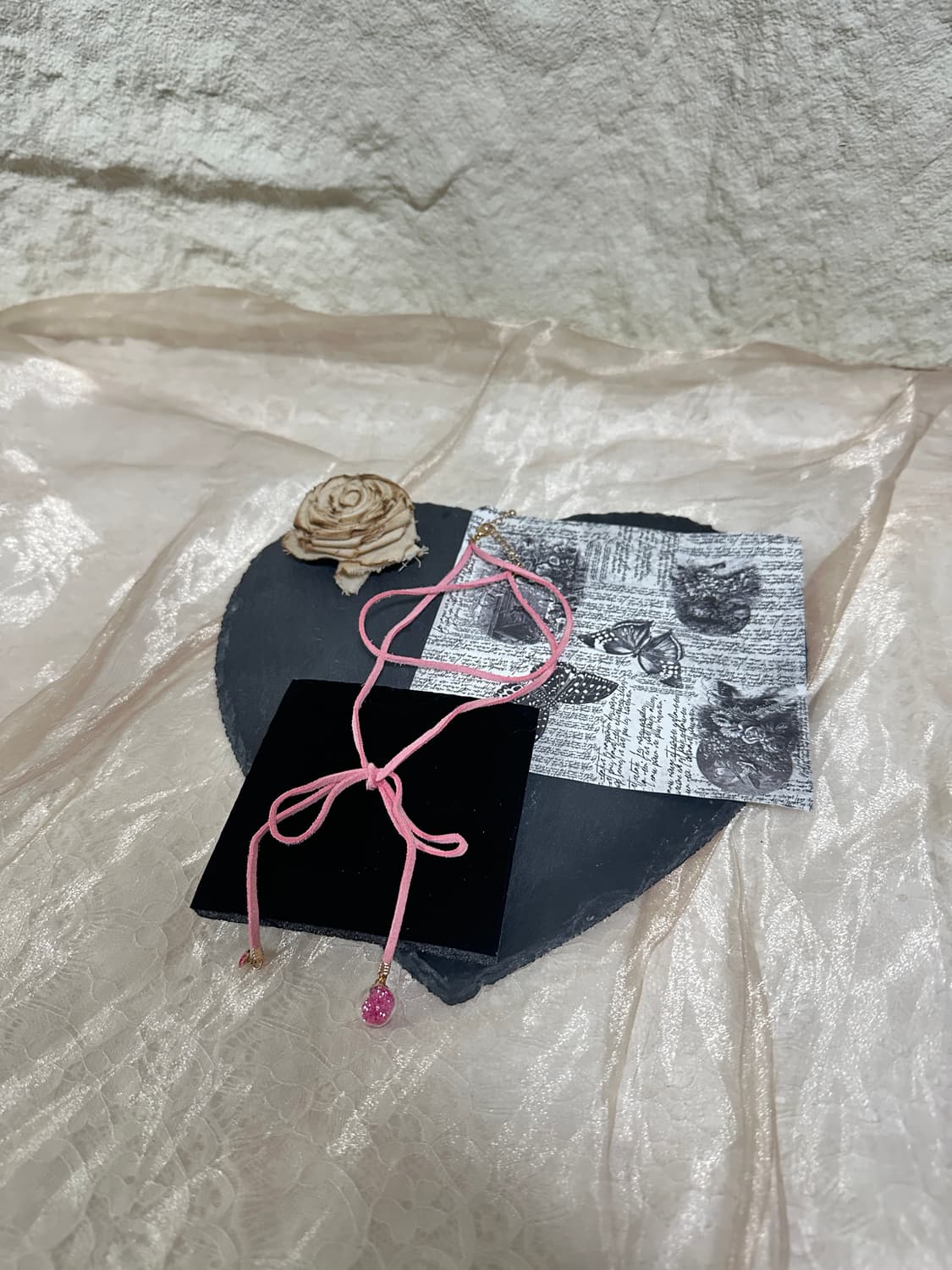 빈티지  핑크  스웨이드 레이어드  초커 목걸이 상품이미지2