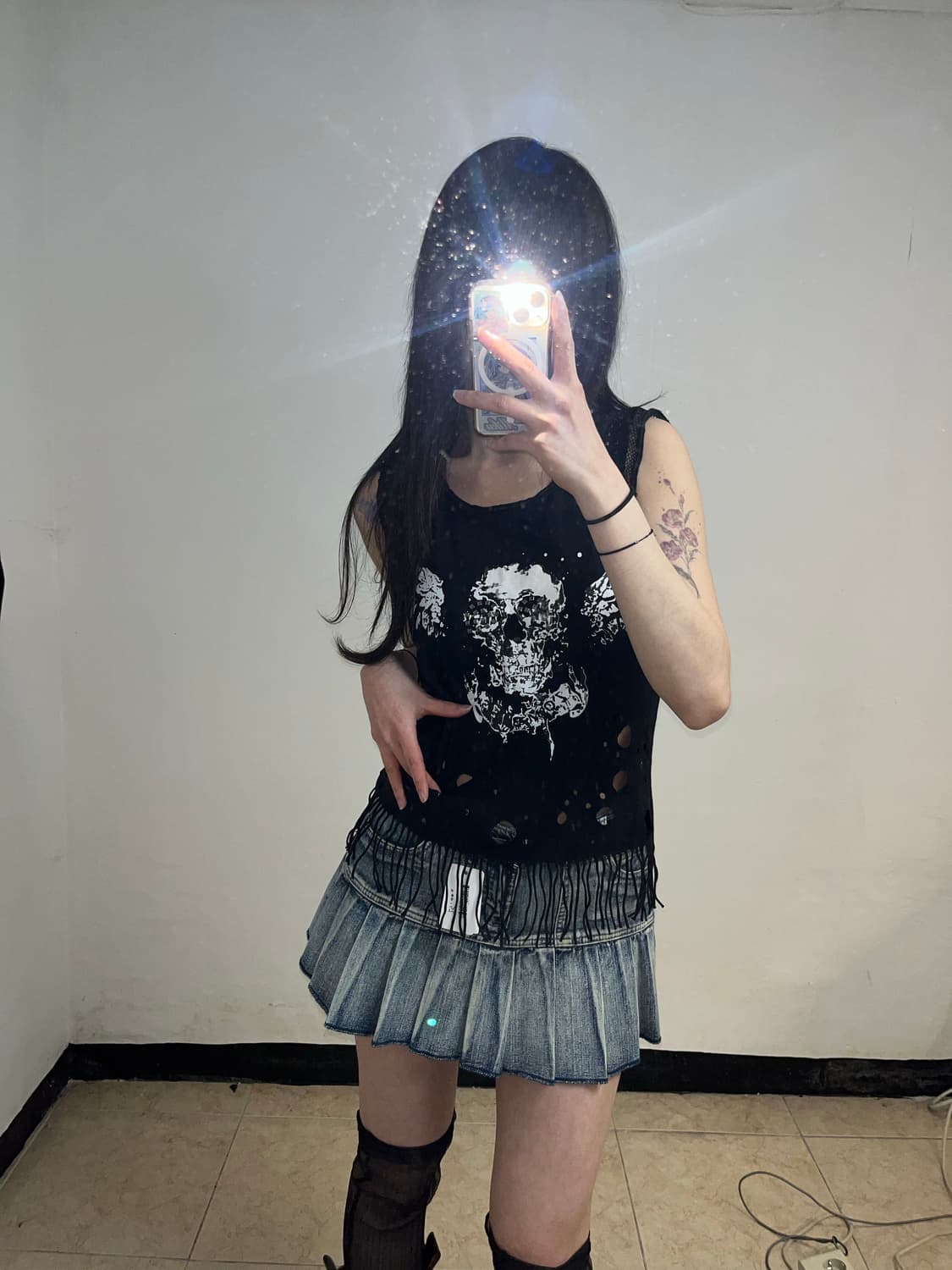 스컬프린팅 스터드 그런지 락펑크 슬리브리스 상품이미지1