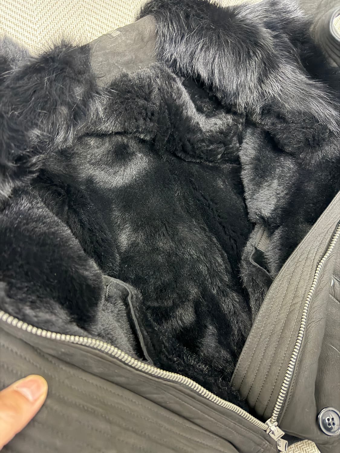 정품) 올세인츠 여성 레더 퍼 가죽자켓 봄버 스타일 S 상품이미지6