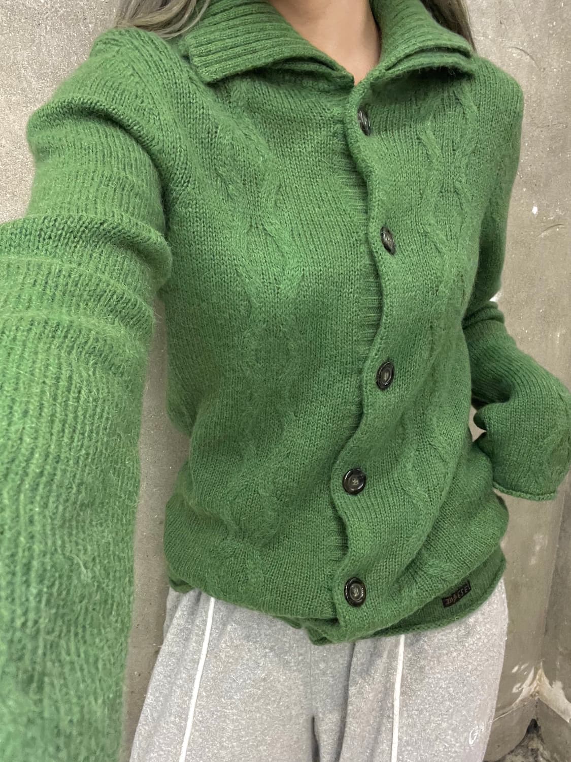 Diesel 디젤 모헤어 알파카 그린 더블 카라 케이블 상품이미지4