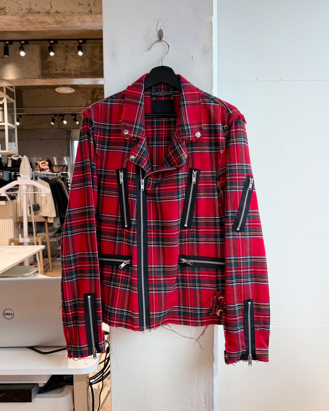 나인티나인퍼센트이즈 레드 체크 바이커 자켓  상품이미지2