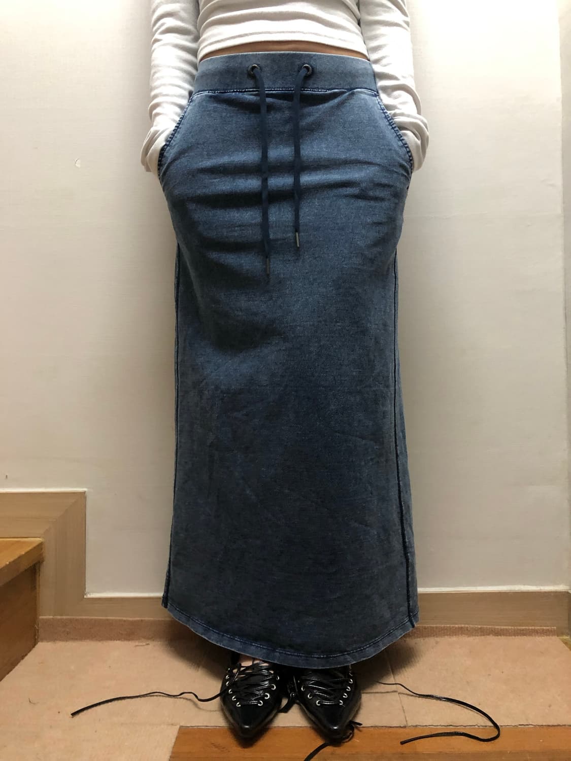 빈티지 데님 프린팅 코튼 롱 스커트 상품이미지8