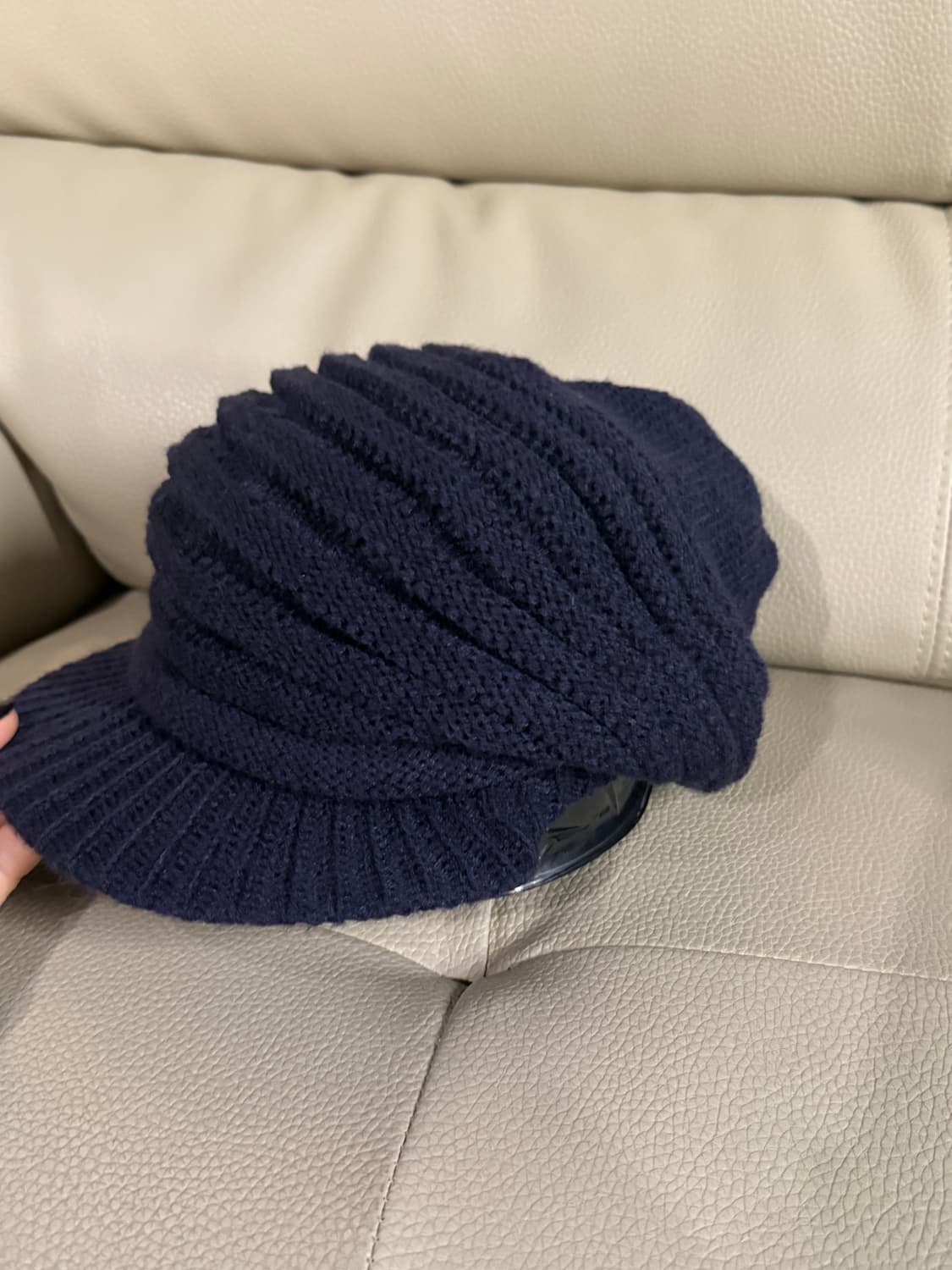 Navy shirring detail knit cap 상품이미지3