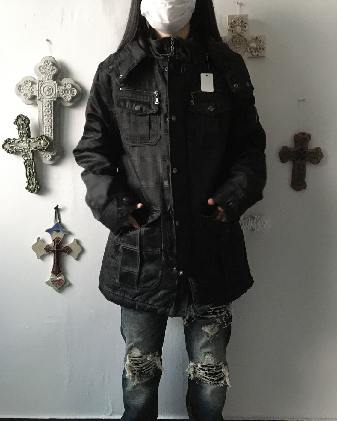 Check pattern high neck hood jacket 상품이미지8