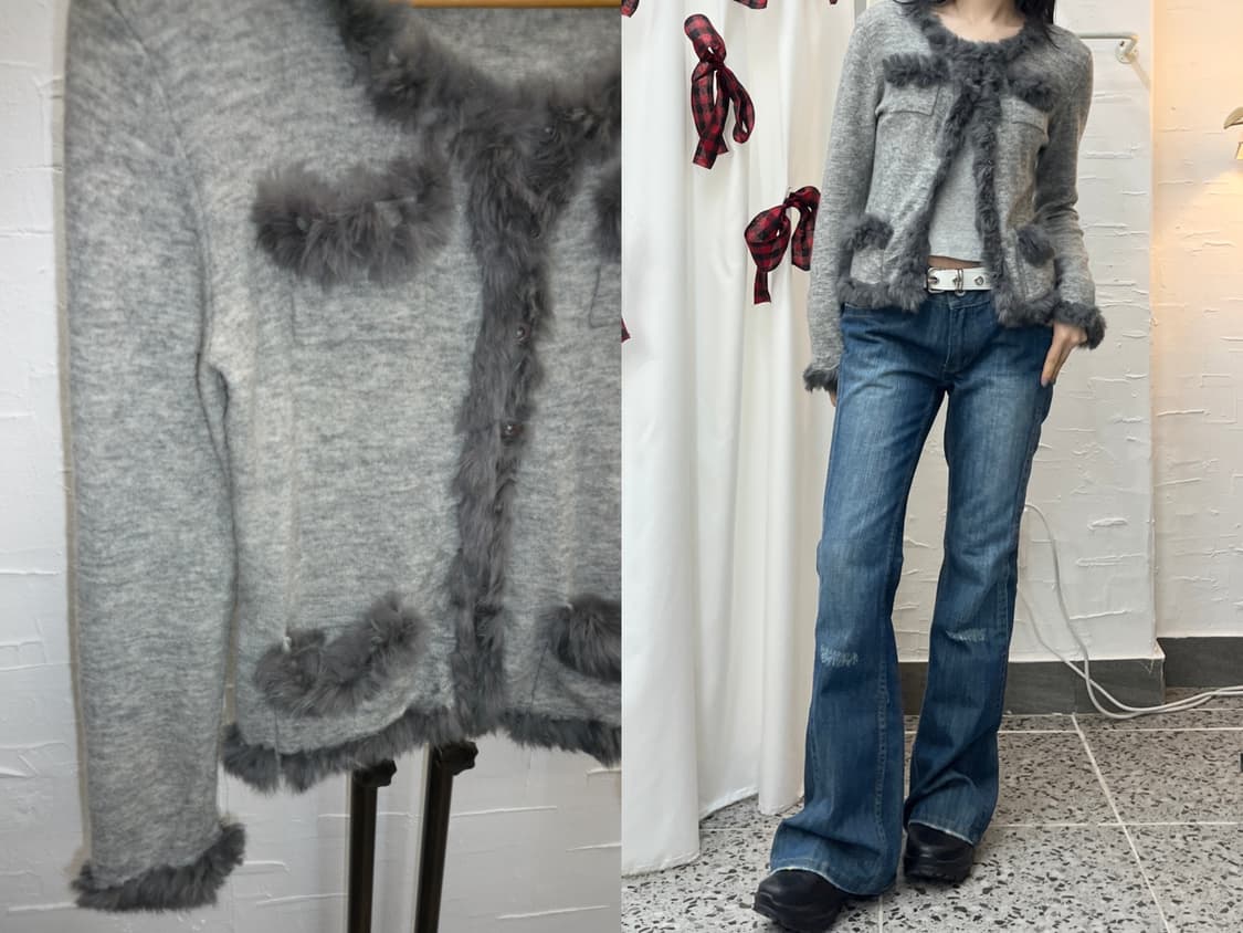 Furry edge grey cardigan 상품이미지1