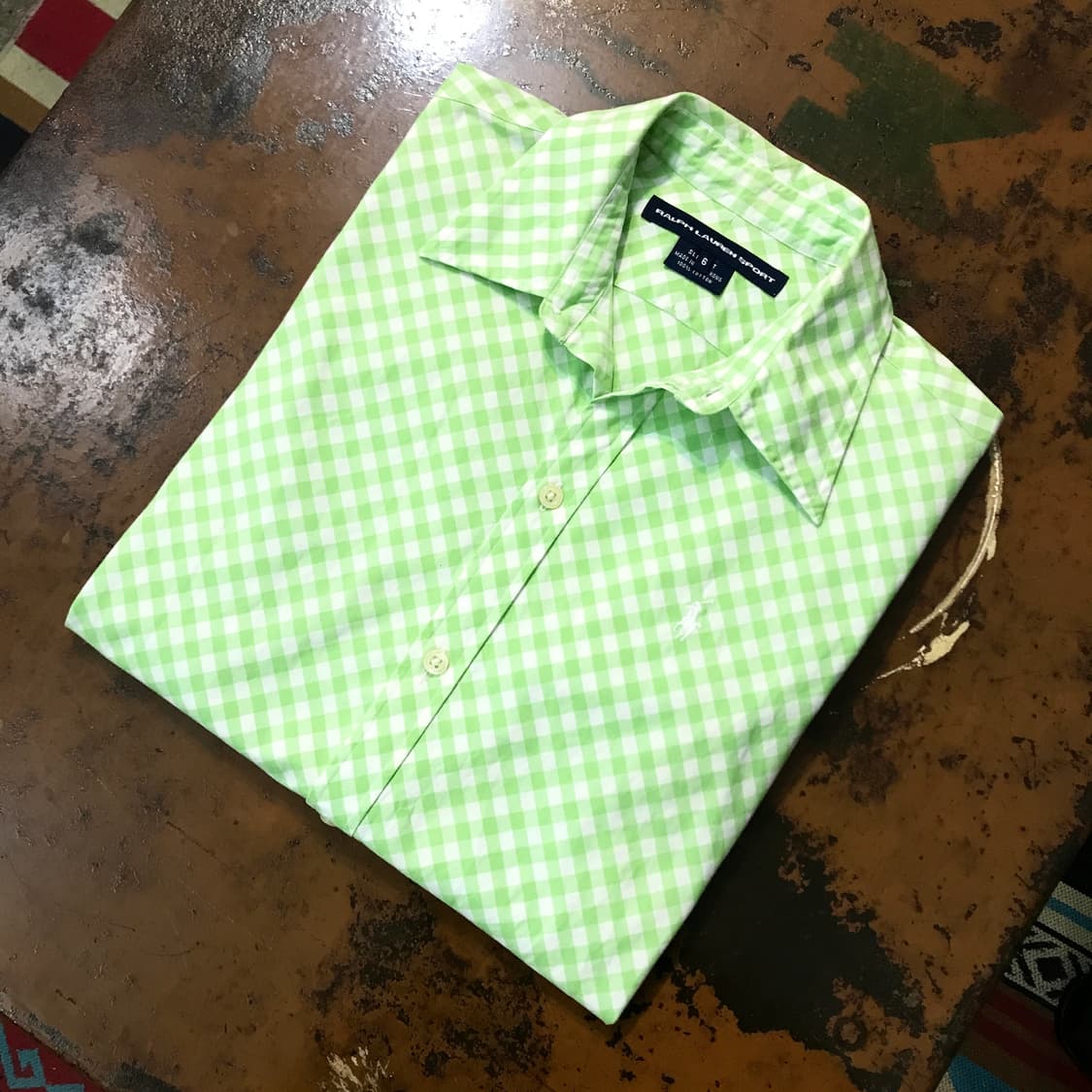폴로랄프로렌 연두 깅엄 체크 코튼 셔츠 여성 55 사이즈  상품이미지1