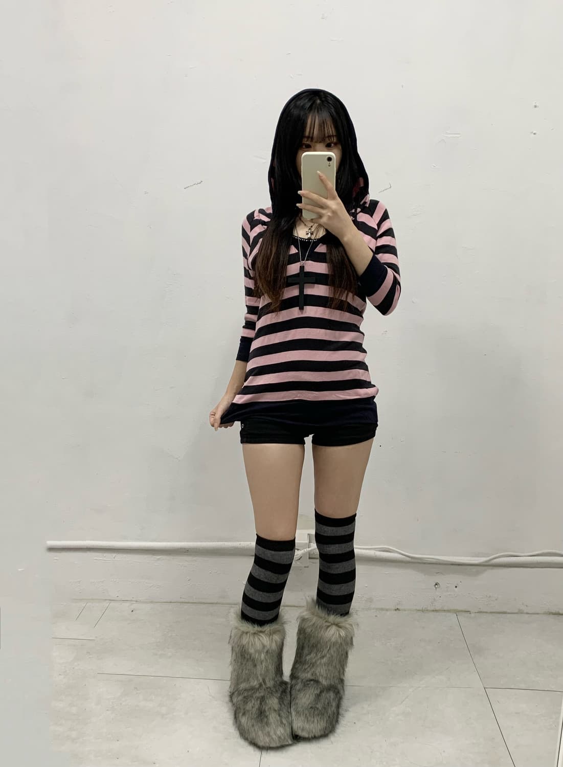 [PLAY] 갸루 핑크 스트라이프 후드 상품이미지2