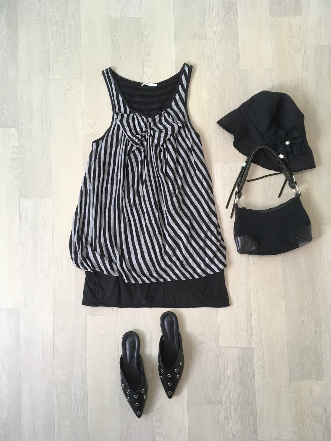 jpn vintage stripe shirring ribbon layer 상품이미지1