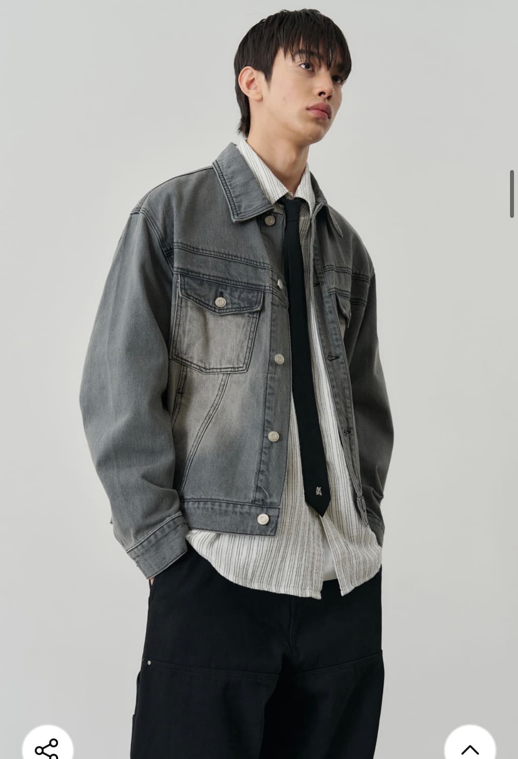 (L) 알리스 오블리크 브러쉬드 워싱 데님 자켓 [빈티지그레이] 상품이미지4