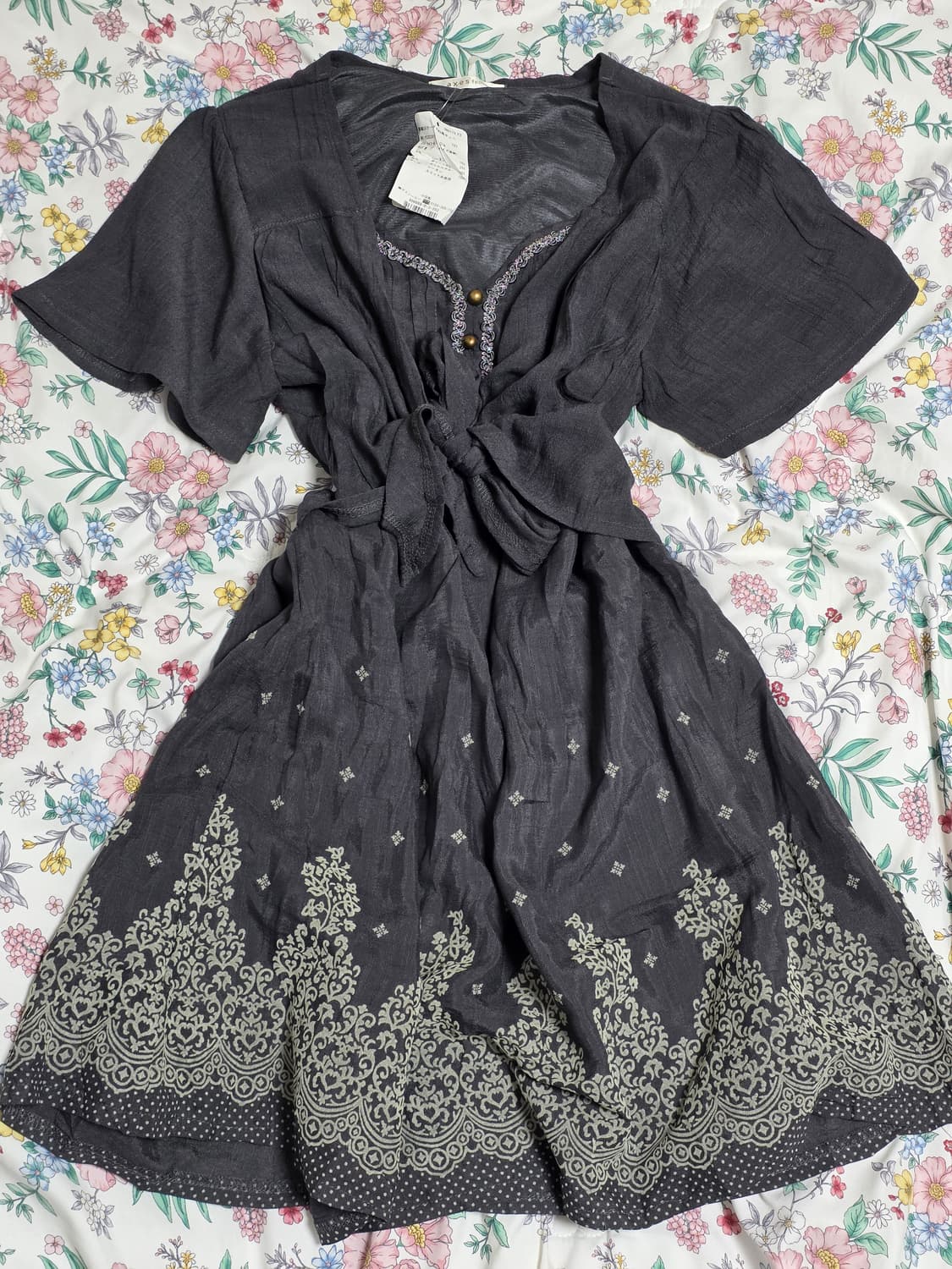 엑시즈팜)일본빈티지 그레이 오리엔탈 스즈코모리걸 가디건 레이어드반팔원피스 상품이미지1