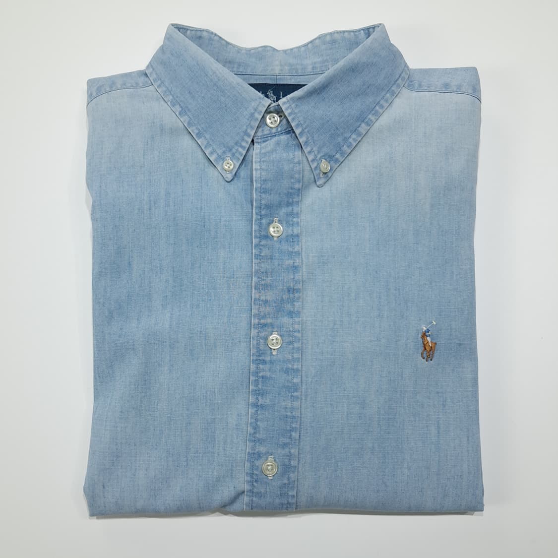 CL242 2XL 폴로 90s 멀티포니 샴브레이 블루 셔츠 남방 상품이미지6