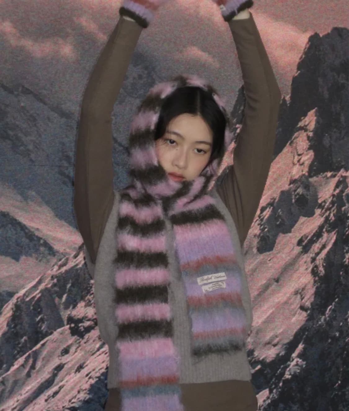 [새상품] 락피쉬 STRIPE SHAGGY MUFFLER 머플러 핑크 상품이미지1