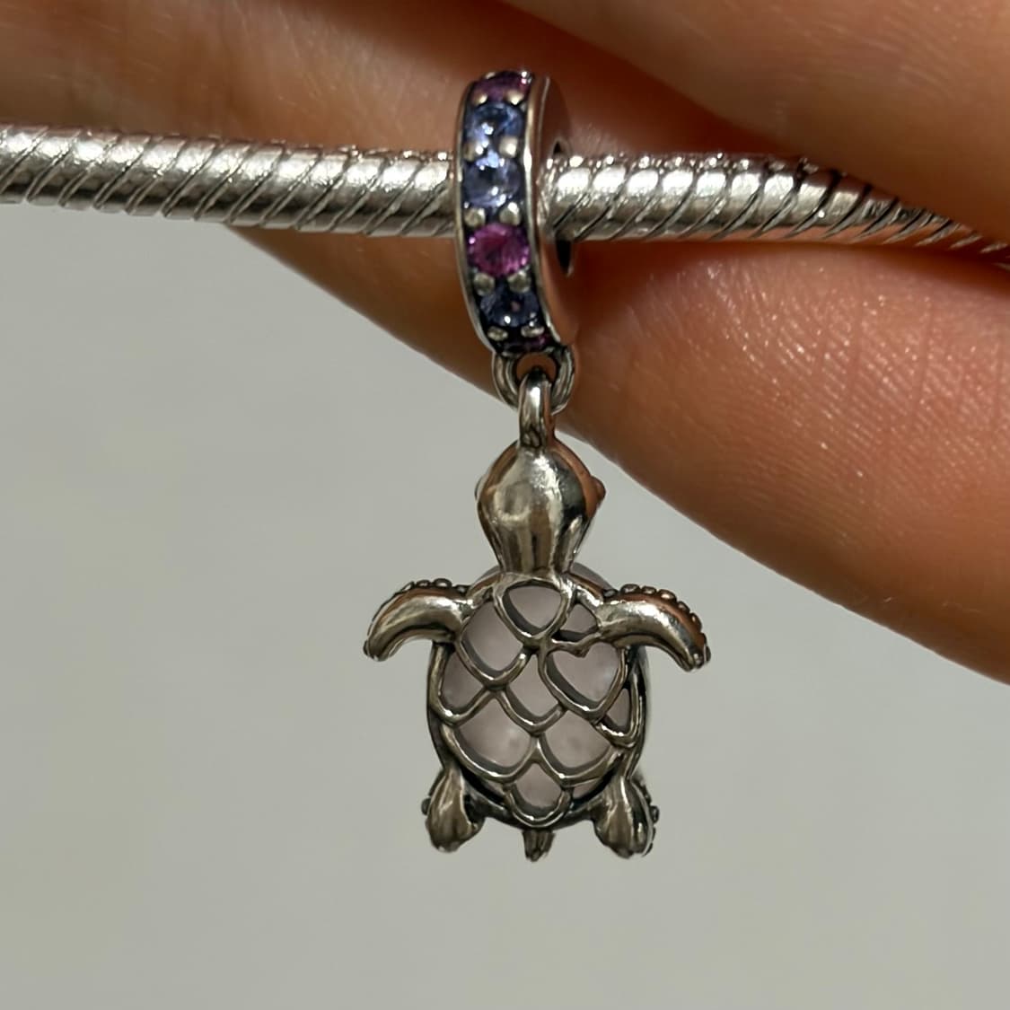 판도라 무라노 글래스 씨 터틀 댕글 참 스털링 실버 핑크 상품이미지4