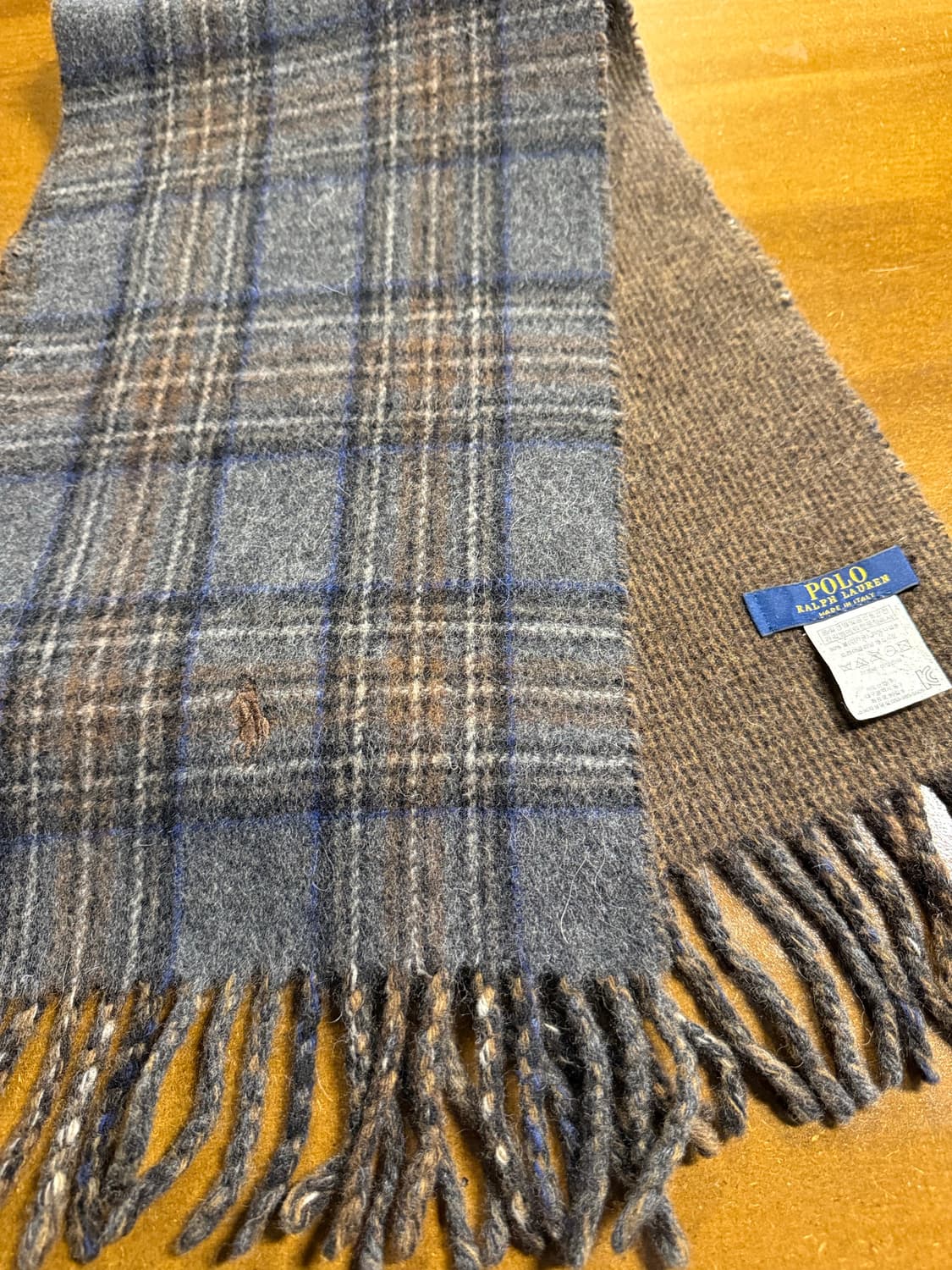 폴로랄프로렌 포니 자수 체크 울 머플러 브라운그레이 상품이미지4
