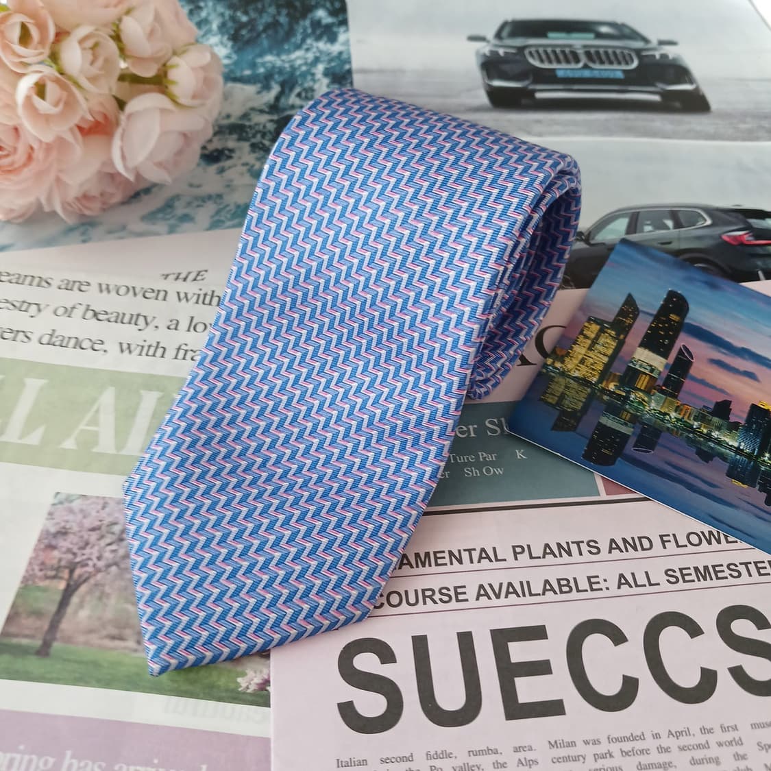 마이클코어스 실크 블루 지그재그 넥타이 7.8cm A+등급 A19050
 상품이미지2