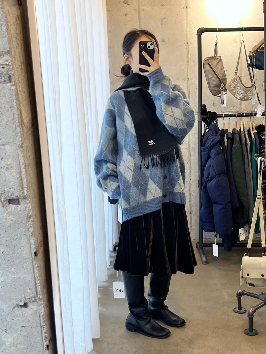 BEAMS 빔즈 아가일 헤어리 가디건 상품이미지7