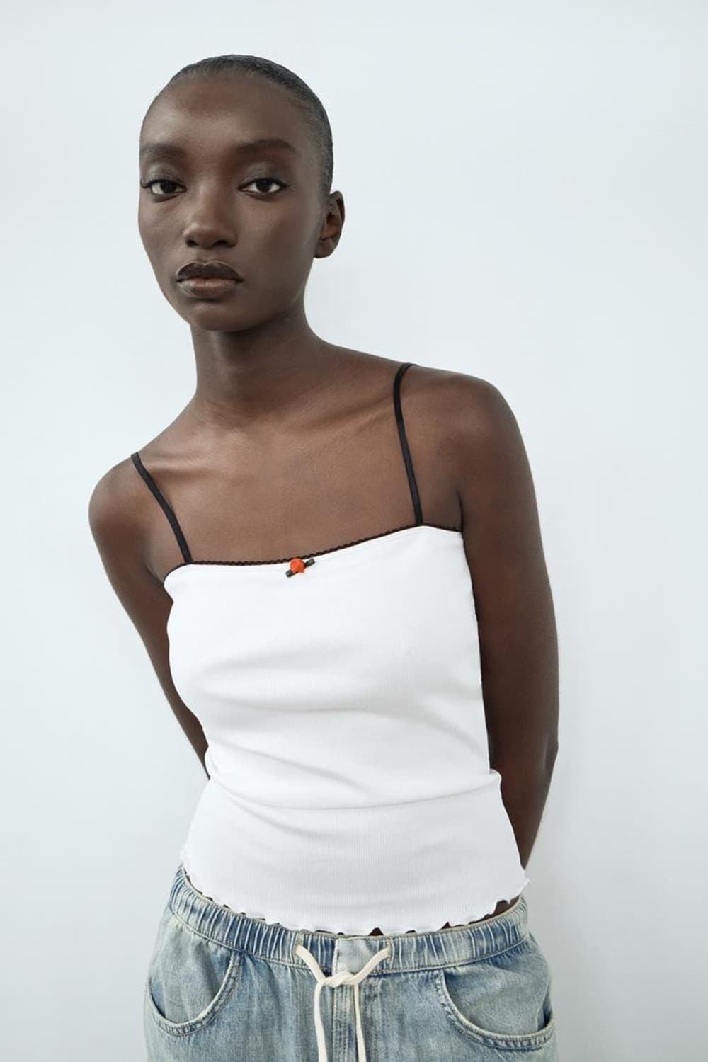 ZARA 자라 플라워 리브드 탱크 탑, 자라 레이스 나시 상품이미지3