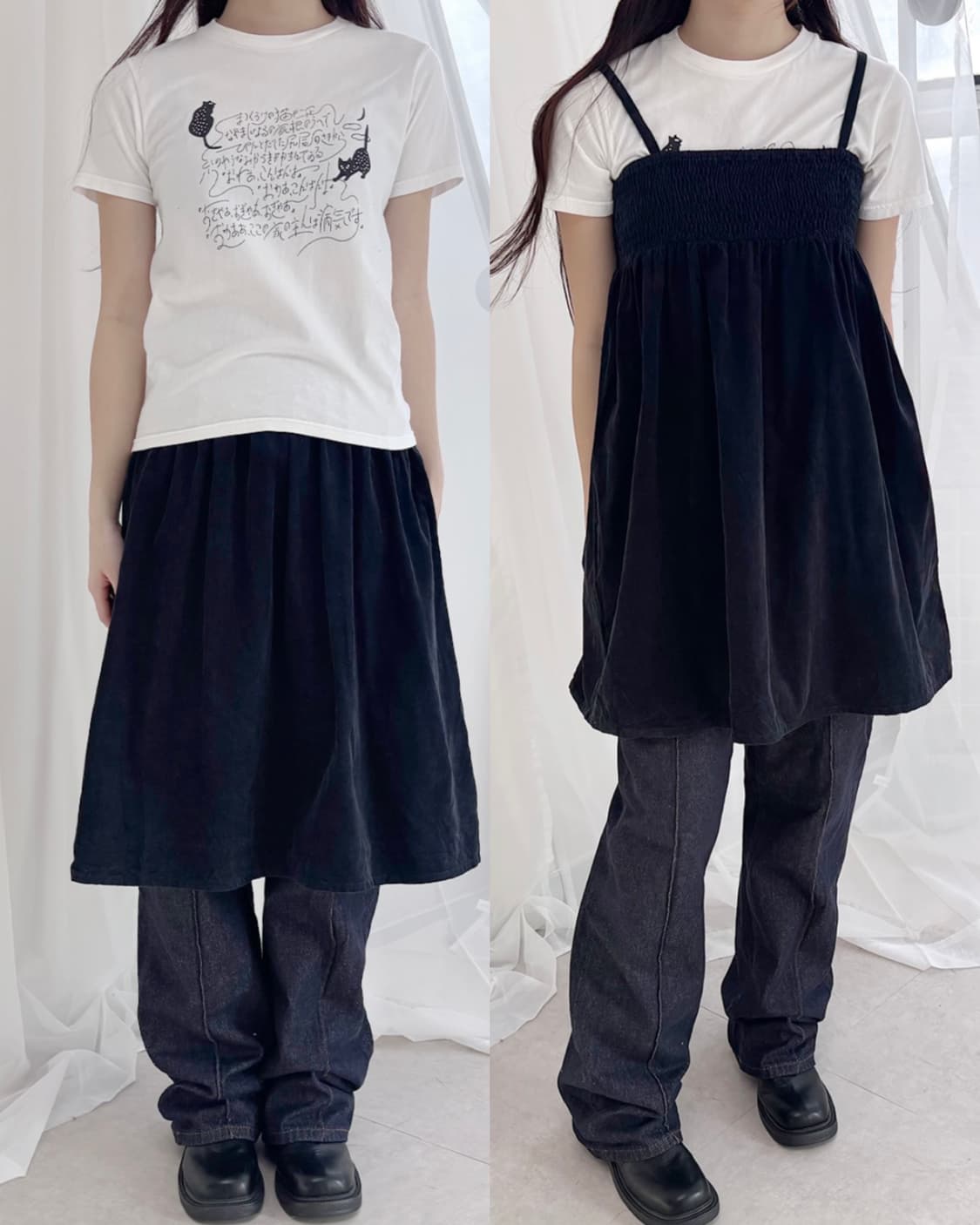 felissimo 네이비 코듀로이 투웨이 스커트/뷔스티에 상품이미지1