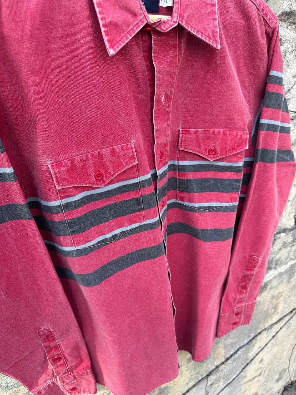 90s 랭글러 빈티지 브러쉬포퍼 페이딩 스트라이프 웨스턴 셔츠 상품이미지5