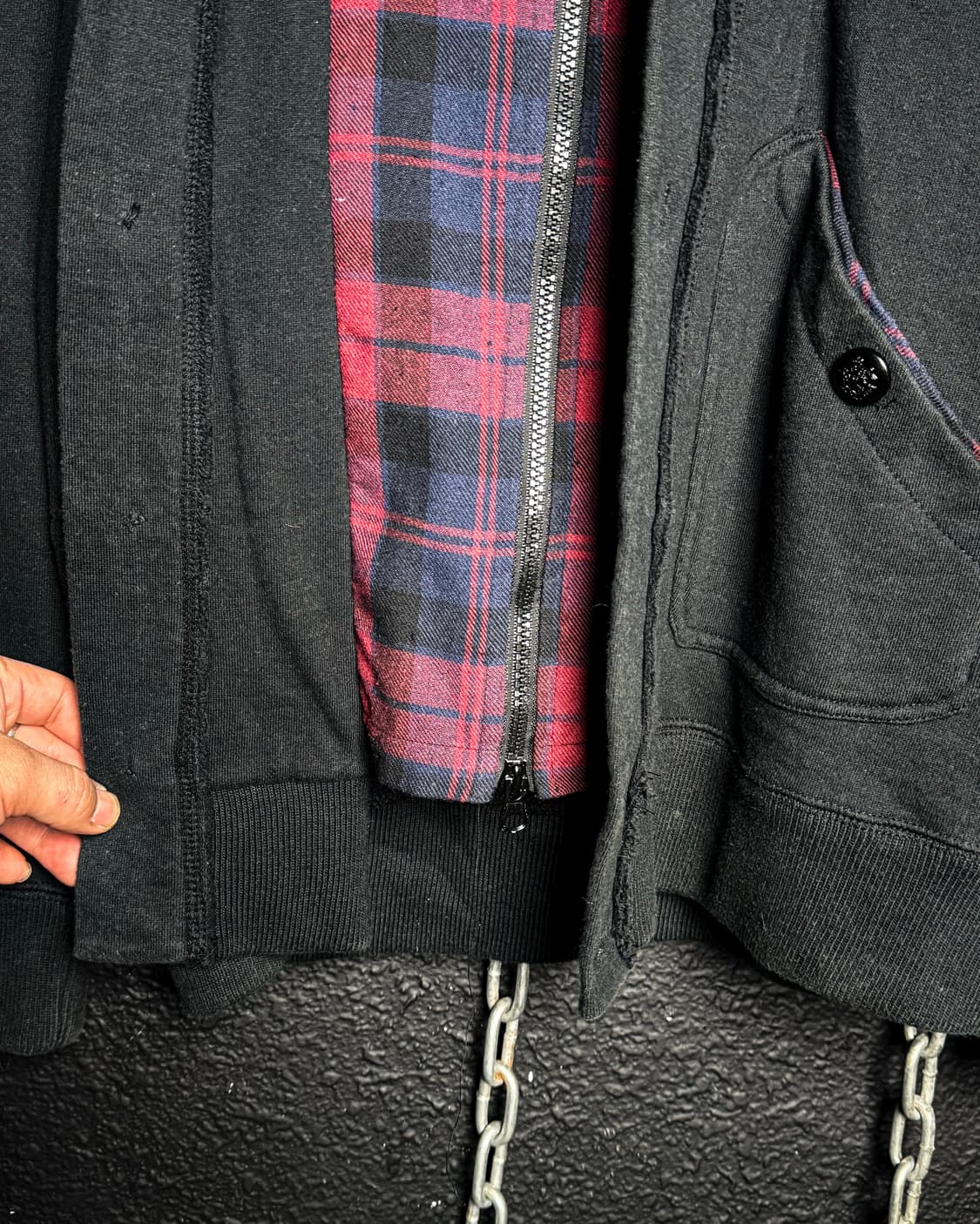 Roen - Check & Black Layered Hooded Zip- 상품이미지8