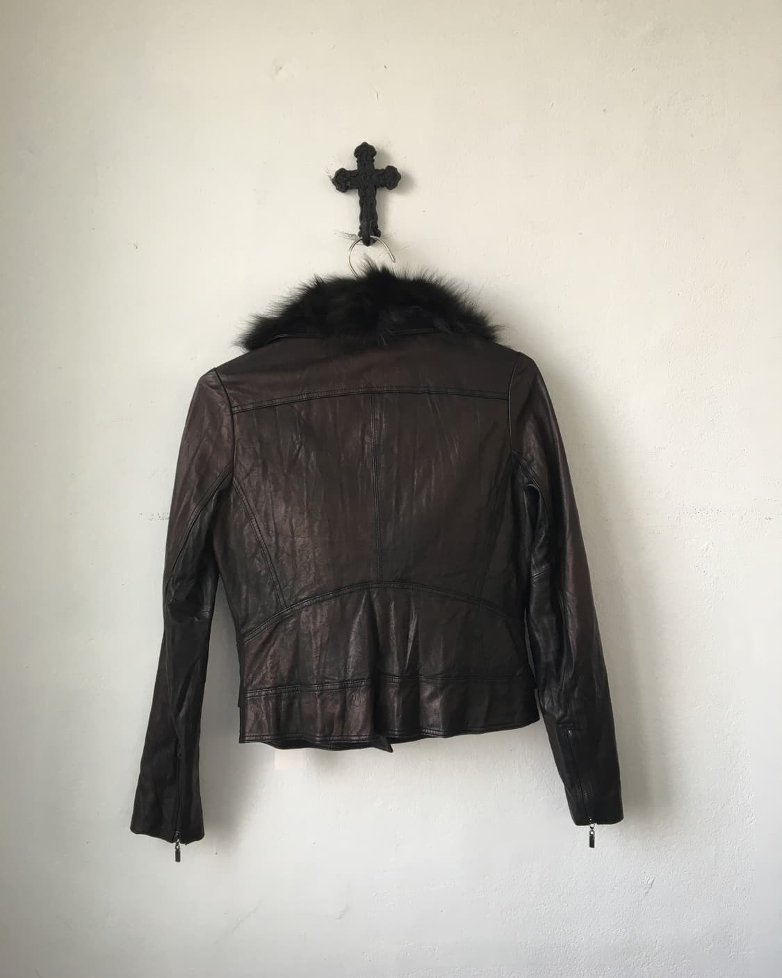 fur collar point leather jacket 상품이미지3