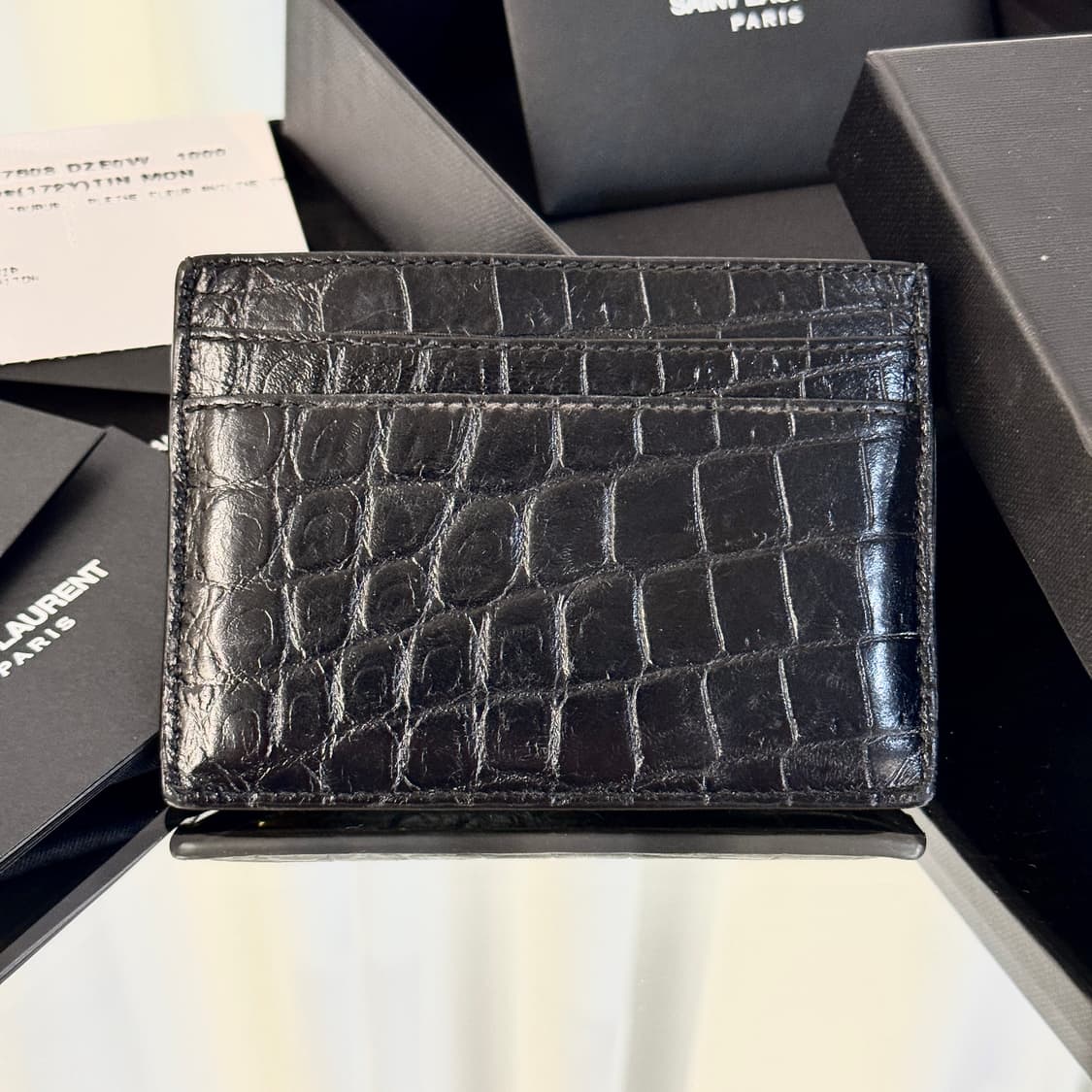[새상품급/풀구성] 입생로랑 크로커다일 카드지갑 블랙 골드 상품이미지5