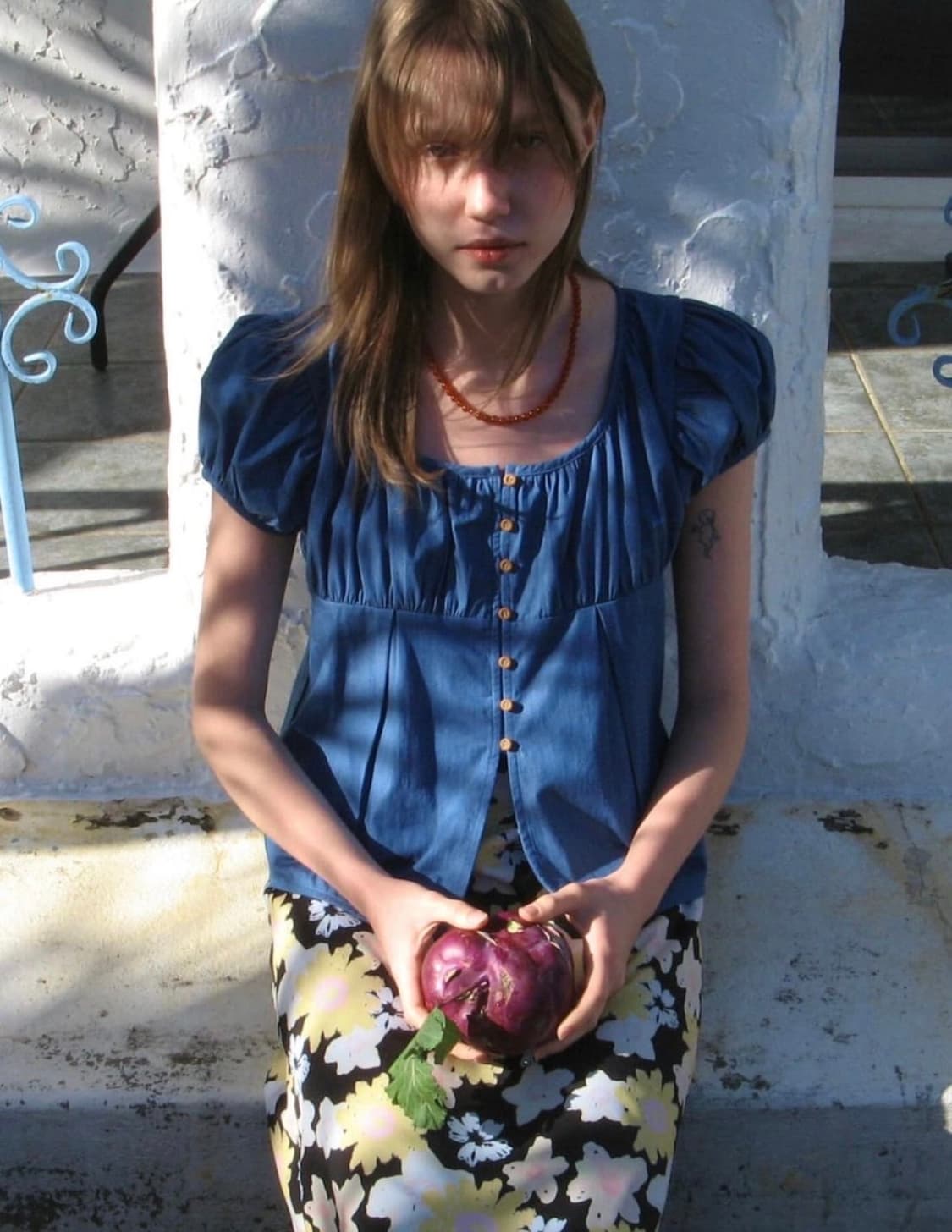 시눈 셔링 퍼프 블라우스 데님 상품이미지1